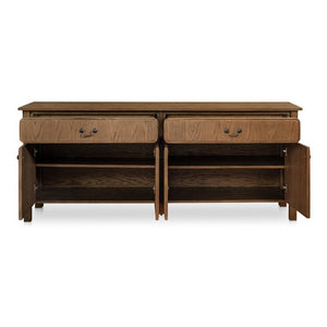 English Elm Sideboard, Solid Oak Wire Brushed Finish Curved Legs Dining Room Storage Cabinet B2769P551509