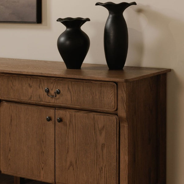 English Elm Sideboard, Solid Oak Wire Brushed Finish Curved Legs Dining Room Storage Cabinet B2769P551509