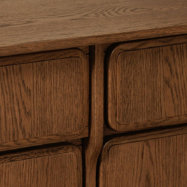 English Elm Sideboard, Solid Oak Wire Brushed Finish Curved Legs Dining Room Storage Cabinet B2769P551509