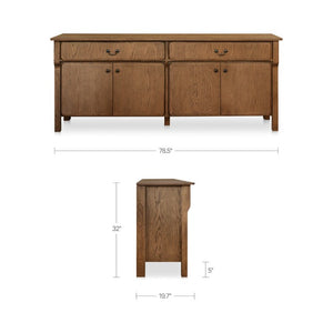 English Elm Sideboard, Solid Oak Wire Brushed Finish Curved Legs Dining Room Storage Cabinet B2769P551509