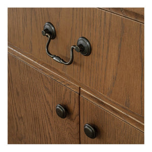 English Elm Sideboard, Solid Oak Wire Brushed Finish Curved Legs Dining Room Storage Cabinet B2769P551509