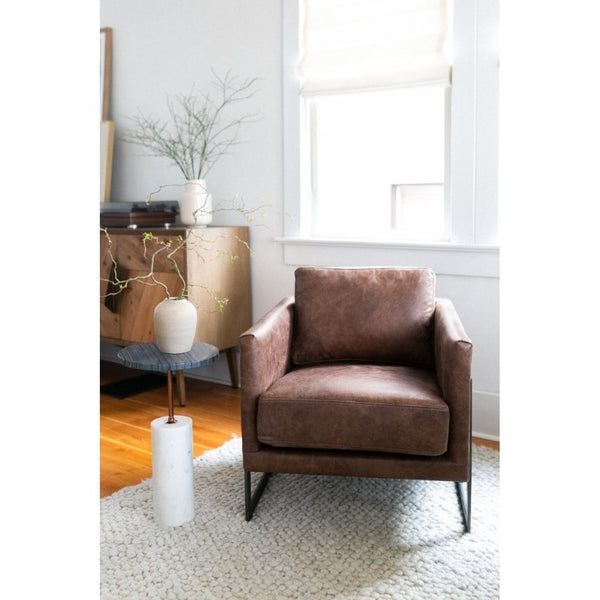 English Elm Club Chair Top Grain Leather Upholstery Iron Frame Modern Accent Seating for Living Rooms B2769P551515