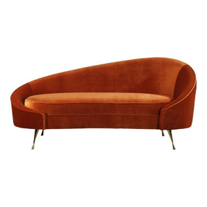 English Elm Chaise, Sculptural Curved Velvet Lounge Seating with Glam Golden Steel Legs Living Room B2769P551516