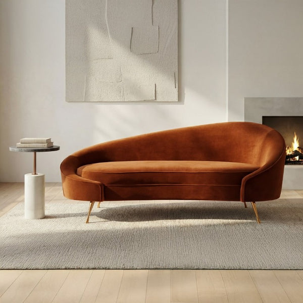 English Elm Chaise, Sculptural Curved Velvet Lounge Seating with Glam Golden Steel Legs Living Room B2769P551516