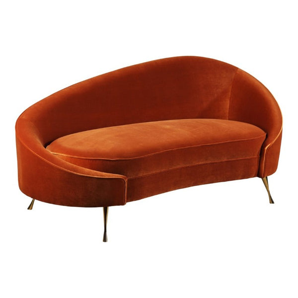 English Elm Chaise, Sculptural Curved Velvet Lounge Seating with Glam Golden Steel Legs Living Room B2769P551516
