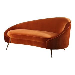 English Elm Chaise, Sculptural Curved Velvet Lounge Seating with Glam Golden Steel Legs Living Room B2769P551516