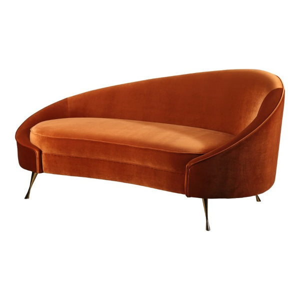 English Elm Chaise, Sculptural Curved Velvet Lounge Seating with Glam Golden Steel Legs Living Room B2769P551516