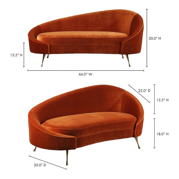 English Elm Chaise, Sculptural Curved Velvet Lounge Seating with Glam Golden Steel Legs Living Room B2769P551516