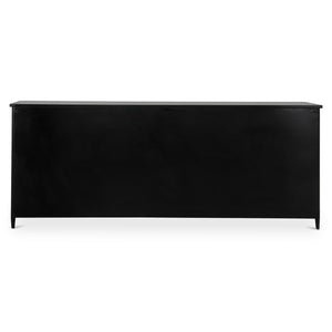English Elm Sideboard, Matte Black Iron Frame with Tempered Glass Doors for Industrial Dining Rooms B2769P593049
