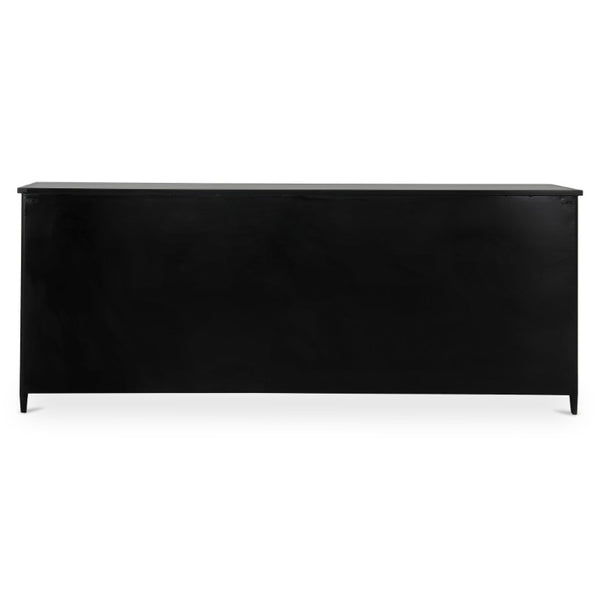 English Elm Sideboard, Matte Black Iron Frame with Tempered Glass Doors for Industrial Dining Rooms B2769P593049