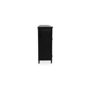 English Elm Sideboard, Matte Black Iron Frame with Tempered Glass Doors for Industrial Dining Rooms B2769P593049