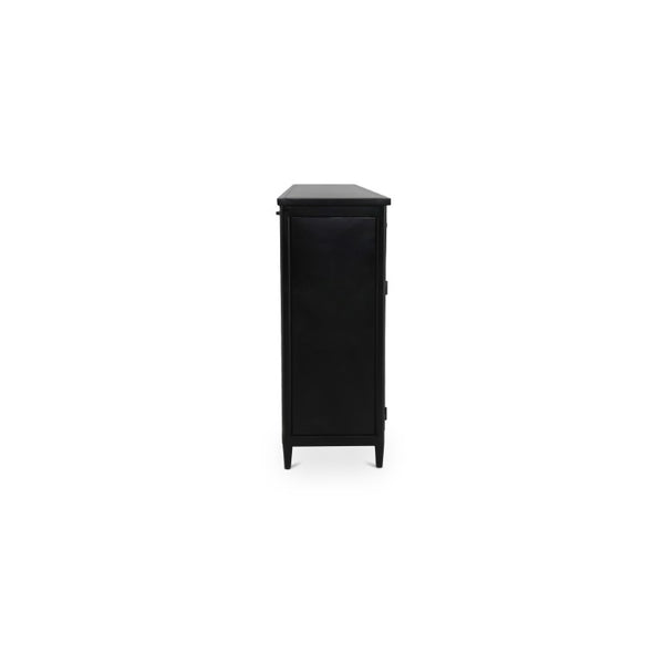 English Elm Sideboard, Matte Black Iron Frame with Tempered Glass Doors for Industrial Dining Rooms B2769P593049