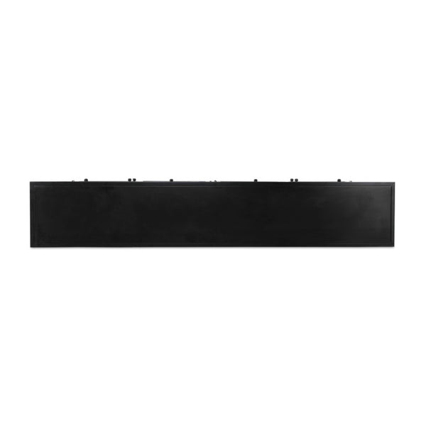 English Elm Sideboard, Matte Black Iron Frame with Tempered Glass Doors for Industrial Dining Rooms B2769P593049