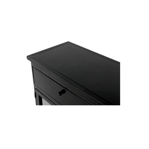 English Elm Sideboard, Matte Black Iron Frame with Tempered Glass Doors for Industrial Dining Rooms B2769P593049