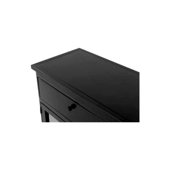 English Elm Sideboard, Matte Black Iron Frame with Tempered Glass Doors for Industrial Dining Rooms B2769P593049