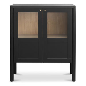 English Elm Cabinet, Solid Pine and Oak Veneer with Tempered Glass Doors Millwork Molding Storage B2769P593050