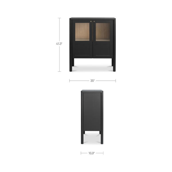 English Elm Cabinet, Solid Pine and Oak Veneer with Tempered Glass Doors Millwork Molding Storage B2769P593050