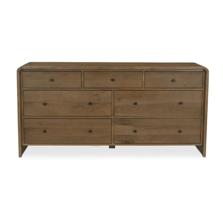 English Elm Dresser, Seven Drawer Solid Oak with Waterfall Edge Soft Close Glides Bedroom Storage B2769P593055
