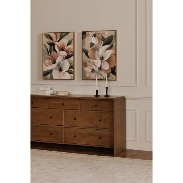 English Elm Dresser, Seven Drawer Solid Oak with Waterfall Edge Soft Close Glides Bedroom Storage B2769P593055