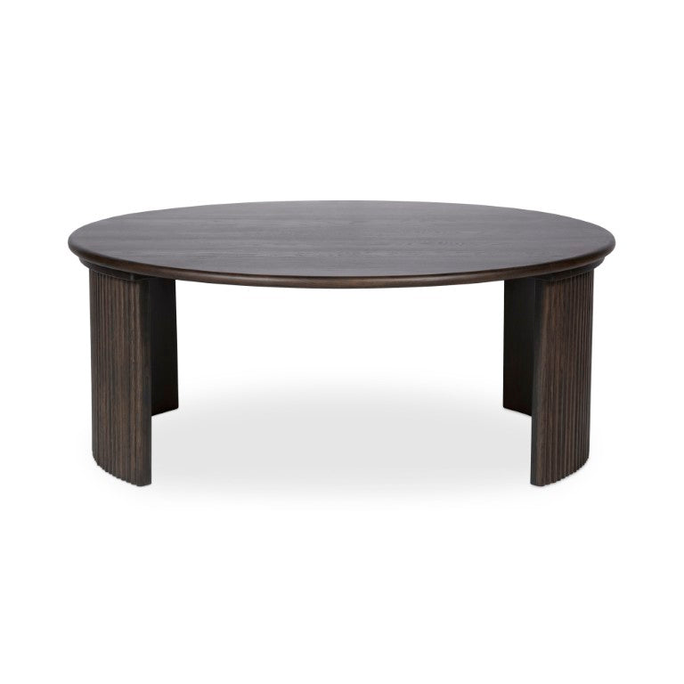 English Elm Coffee Table Oval Solid Oak Top with Veneer Base Warm Dark Brown Living Room B2769P593058