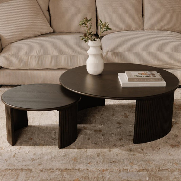 English Elm Coffee Table Oval Solid Oak Top with Veneer Base Warm Dark Brown Living Room B2769P593058