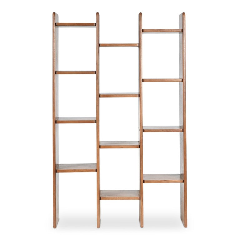 English Elm Bookcase, Solid Acacia Wood Twelve Shelf Open Display Unit for Home Office or Library B2769P593059