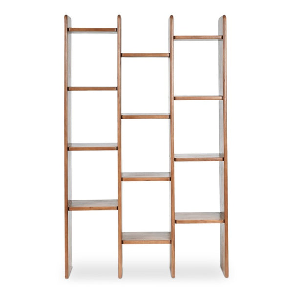 English Elm Bookcase, Solid Acacia Wood Twelve Shelf Open Display Unit for Home Office or Library B2769P593059