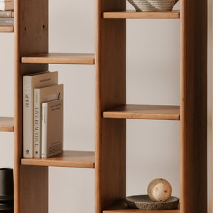 English Elm Bookcase, Solid Acacia Wood Twelve Shelf Open Display Unit for Home Office or Library B2769P593059