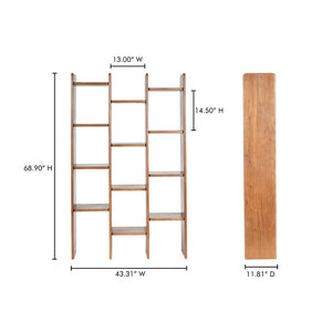 English Elm Bookcase, Solid Acacia Wood Twelve Shelf Open Display Unit for Home Office or Library B2769P593059