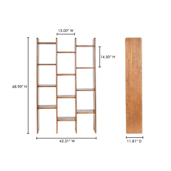 English Elm Bookcase, Solid Acacia Wood Twelve Shelf Open Display Unit for Home Office or Library B2769P593059