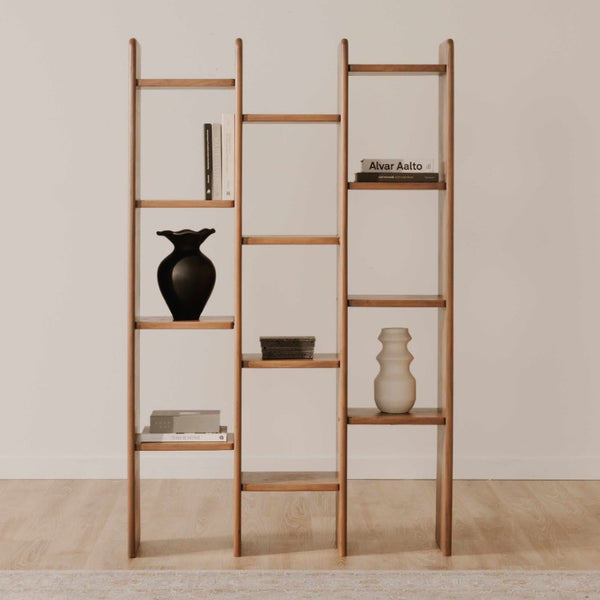 English Elm Bookcase, Solid Acacia Wood Twelve Shelf Open Display Unit for Home Office or Library B2769P593059