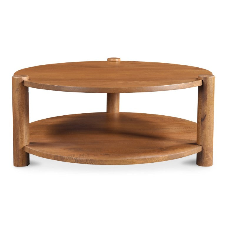 English Elm Coffee Table Round Solid Mango Wood Low Profile Organic Living Room Accent B2769P593060