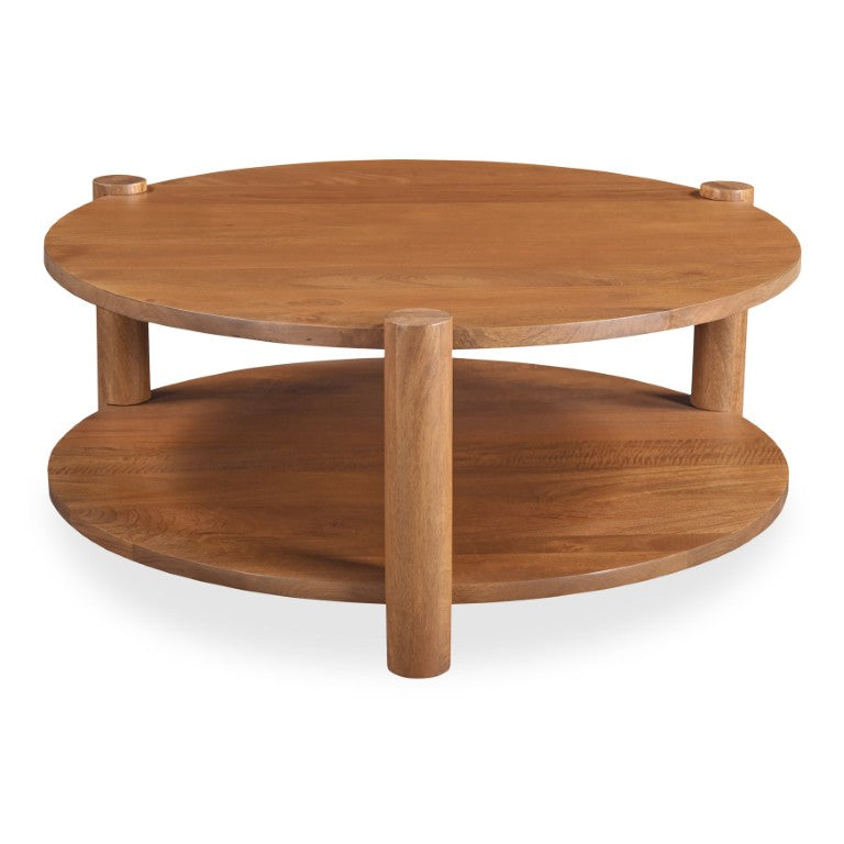 English Elm Coffee Table Round Solid Mango Wood Low Profile Organic Living Room Accent B2769P593060