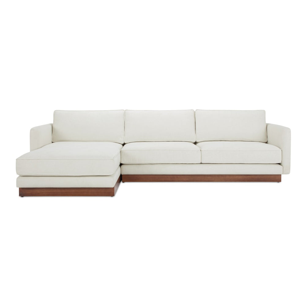 English Elm Left-facing Sectional with Walnut Plinth Base and Greenguard Polyester Upholstery B2769S00040