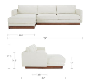 English Elm Left-facing Sectional with Walnut Plinth Base and Greenguard Polyester Upholstery B2769S00040