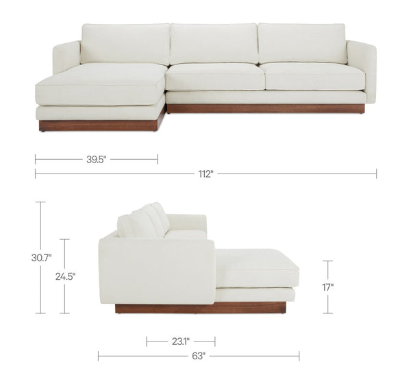 English Elm Left-facing Sectional with Walnut Plinth Base and Greenguard Polyester Upholstery B2769S00040