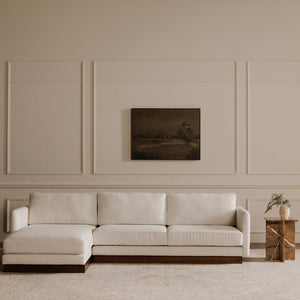 English Elm Left-facing Sectional with Walnut Plinth Base and Greenguard Polyester Upholstery B2769S00040