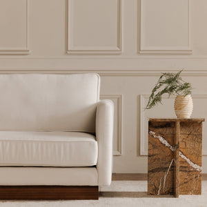 English Elm Left-facing Sectional with Walnut Plinth Base and Greenguard Polyester Upholstery B2769S00040