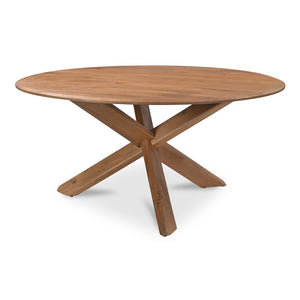 English Elm Dining Table Round Solid Mango Wood Crisscross Base Seats Six Vintage Brown Finish B2769S00047