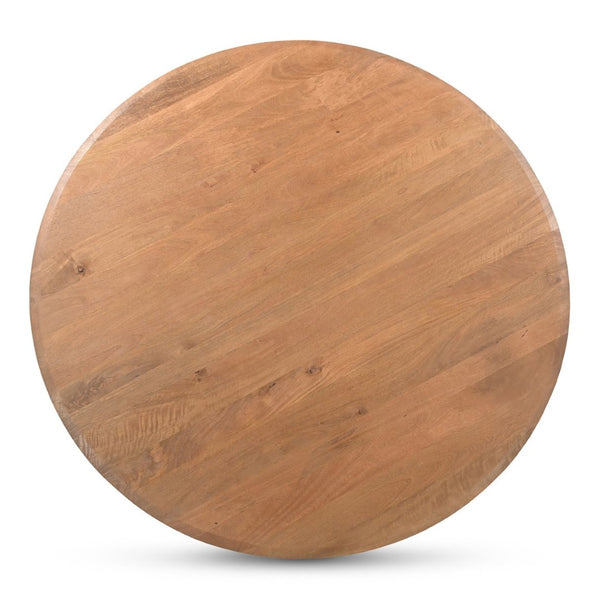 English Elm Dining Table Round Solid Mango Wood Crisscross Base Seats Six Vintage Brown Finish B2769S00047