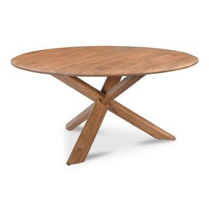 English Elm Dining Table Round Solid Mango Wood Crisscross Base Seats Six Vintage Brown Finish B2769S00047