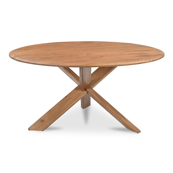 English Elm Dining Table Round Solid Mango Wood Crisscross Base Seats Six Vintage Brown Finish B2769S00047