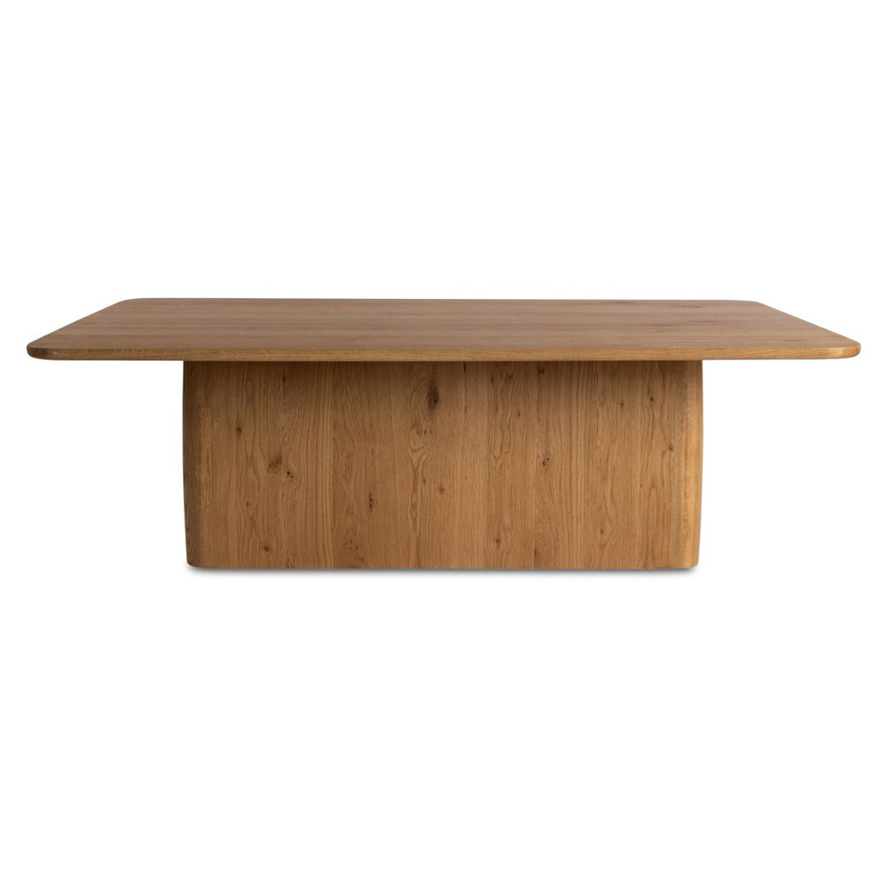 English Elm Coffee Table Plinth Base Oak Veneer Knotted Wood Low Profile Living Room B2769S00056