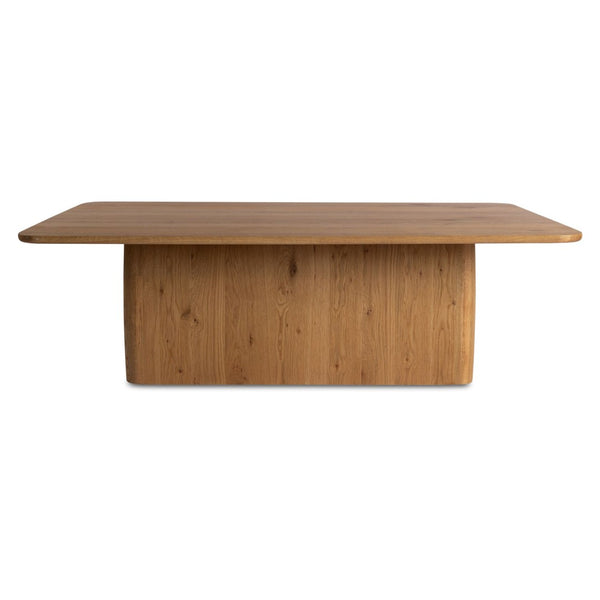 English Elm Coffee Table Plinth Base Oak Veneer Knotted Wood Low Profile Living Room B2769S00056