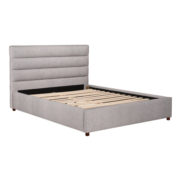 English Elm King Channel Tufted Upholstered Bed Solid Pine Frame Grey Polyester Headboard B2769S00057