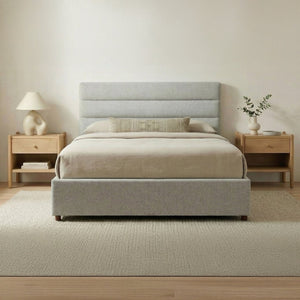 English Elm King Channel Tufted Upholstered Bed Solid Pine Frame Grey Polyester Headboard B2769S00057