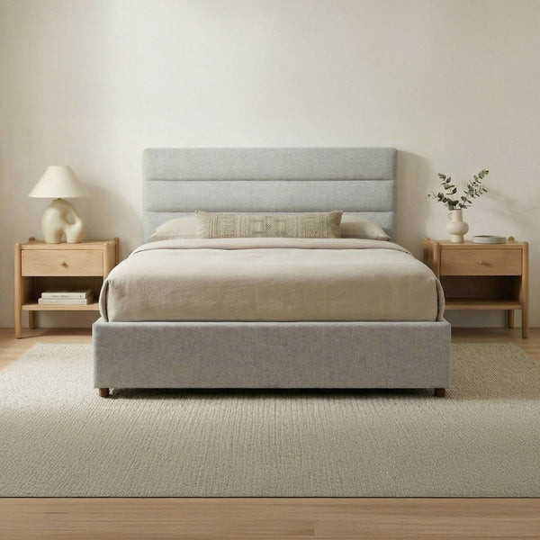 English Elm King Channel Tufted Upholstered Bed Solid Pine Frame Grey Polyester Headboard B2769S00057
