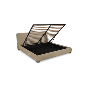 English Elm King Upholstered Storage Bed Rounded Headboard Hydraulic Lift Solid Wood Frame B2769S00058
