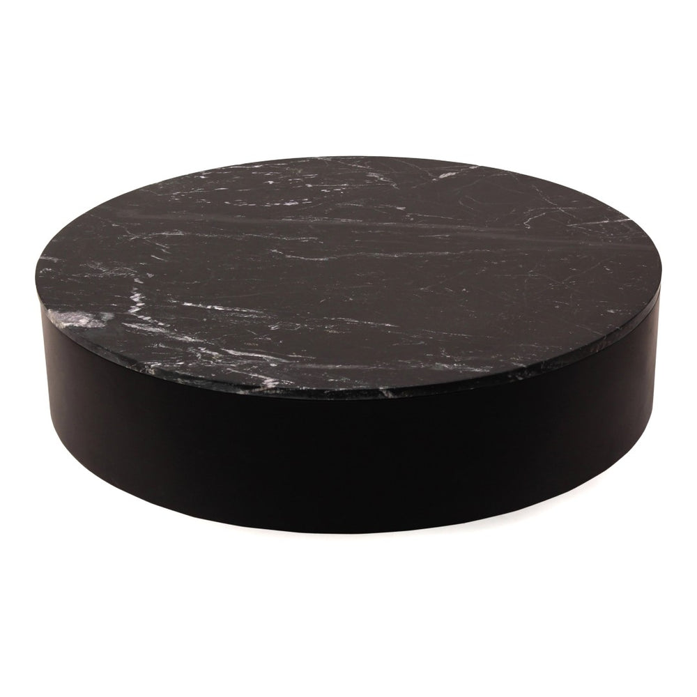 English Elm Coffee Table Round Black Marble with Gold Fleck Veining Low Profile Living Room B2769S00071