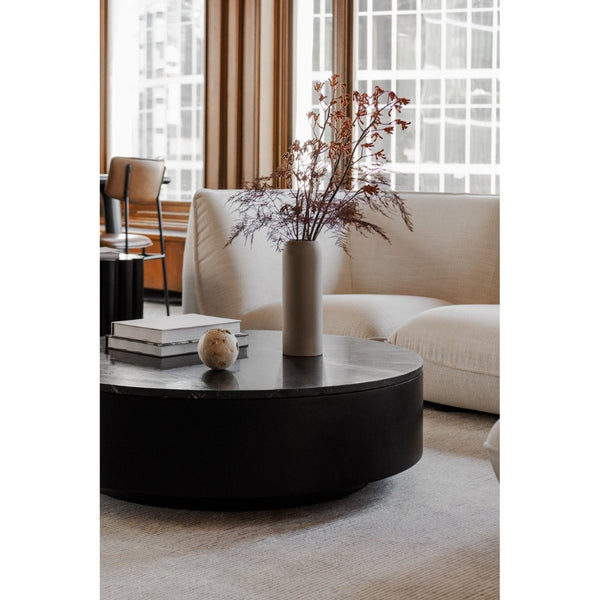 English Elm Coffee Table Round Black Marble with Gold Fleck Veining Low Profile Living Room B2769S00071